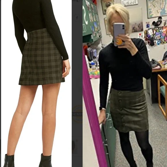Women’s High Waisted Fashion Faux Suede Plaid Skirt - Picture 4 of 7